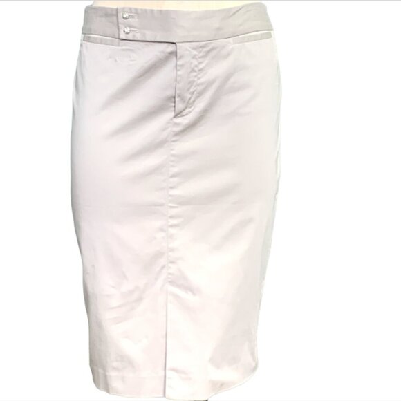 GAP Stretch Pencil Skirt Light Khaki/Taupe Beige Rhinestone Buttons Sz 6 #58L - Picture 1 of 8
